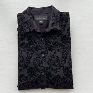 Mens I.N.C Embossed Black Paisley Dress Shirt
